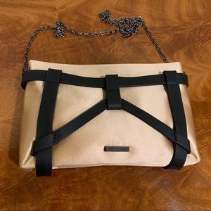 BCBGMAXAZRIA Bondi Satin Harness Clutch In LT Nude
